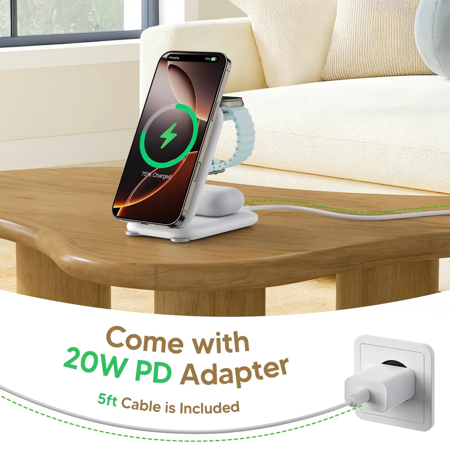 شاحن لاسلكي مغناطيسي 3 في 1 – شحن سريع وعملي بكل سهولة